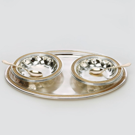 AR0079-Gold Finish Nut Bowl With Tray Main Image